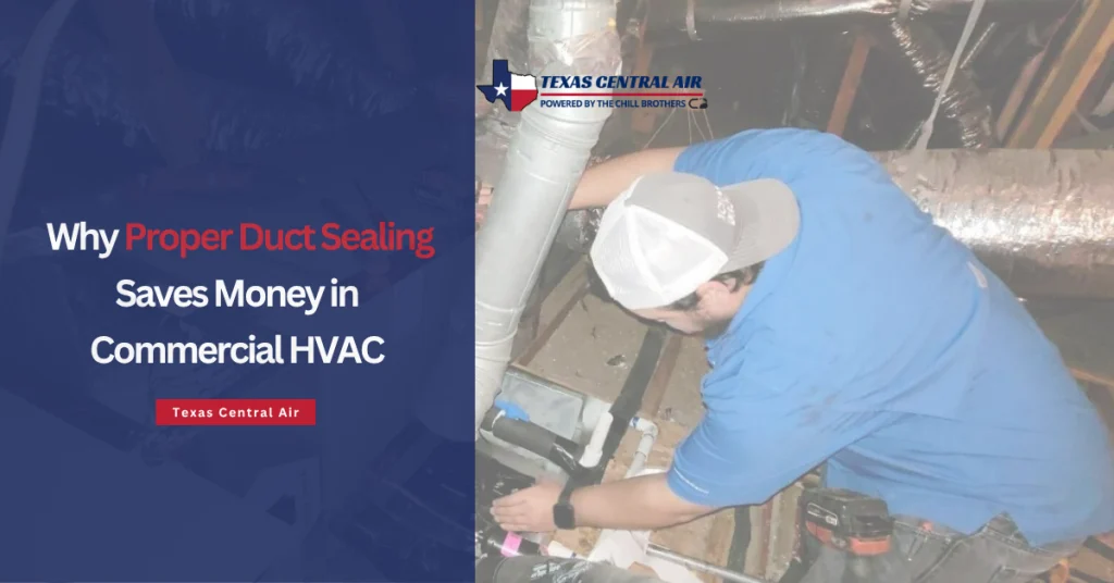 Infographic illustrating how proper duct sealing reduces costs in commercial HVAC systems, highlighting energy efficiency benefits.
